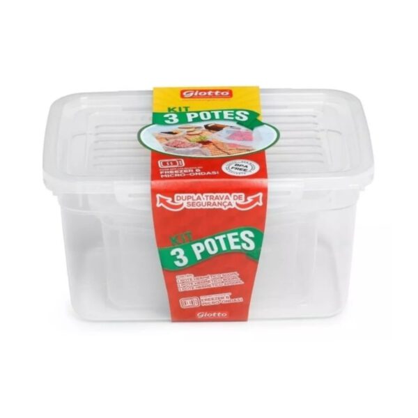 Kit 3 Potes Altos 500ml / 900ml / 2,l Tampa C/ Tarava Giotto