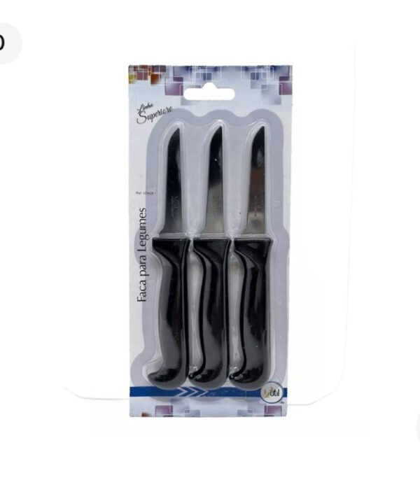 Jogo De Facas Kit 3 Peças Em Inox Para Legumes E Verduras