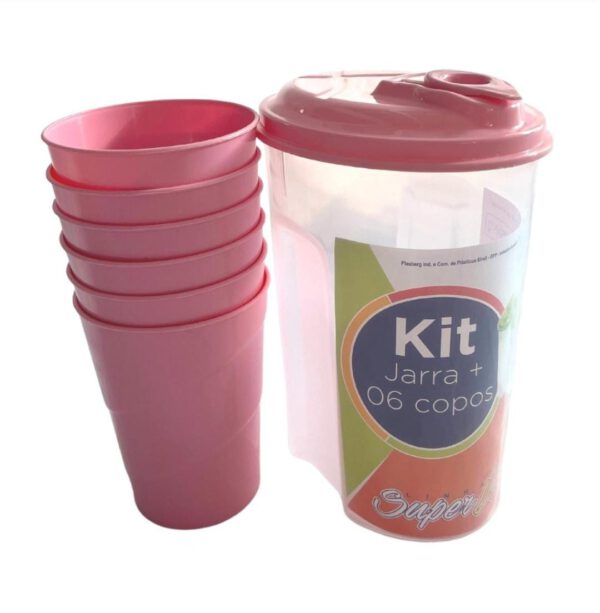 Kit Jarra De Suco Água 1,2L Com 6 Copos