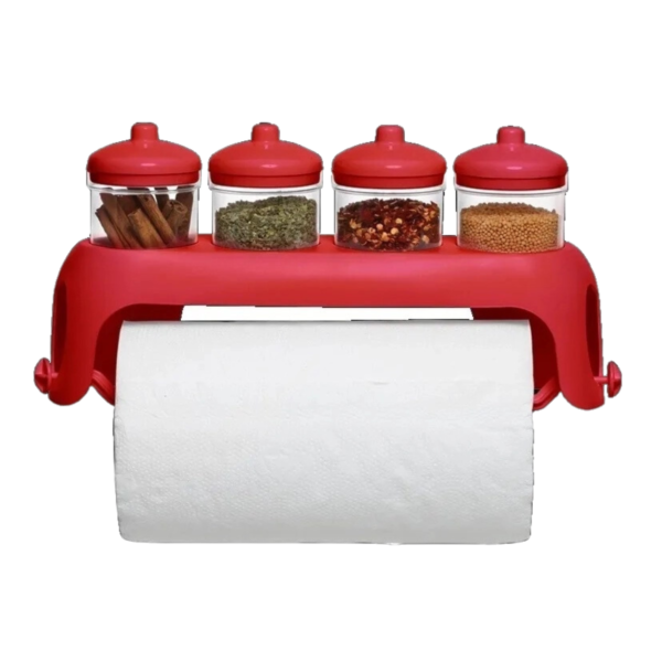 Porta papel toalha com porta condimentos plástico vermelho giotto