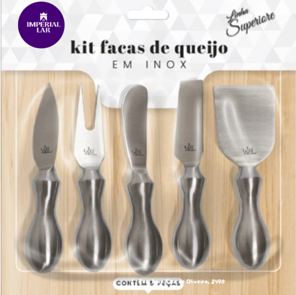 Conjunto de Utensílios para Queijo Inox kit 5 peças Gourmet
