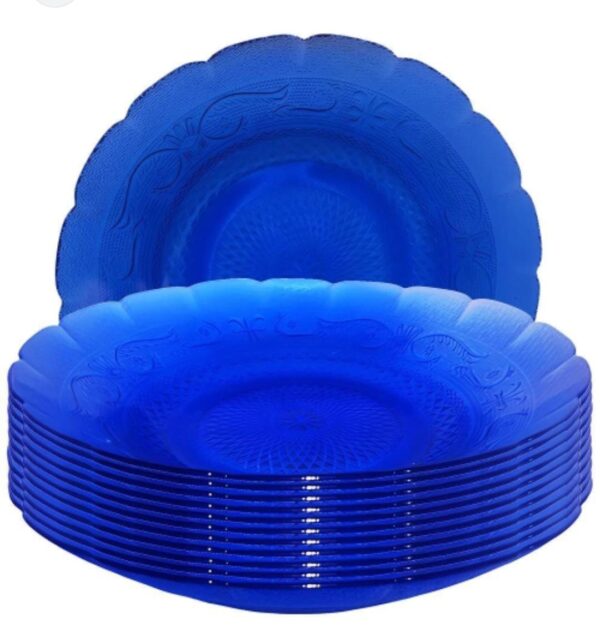 Jogo Com 06 Pratos De Vidro Fundo Azul Design Flores 22cm