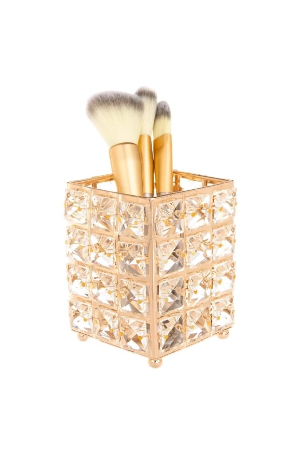 PORTA PINCÉIS DE MAQUIAGEM LUXO ROSE GOLD CRISTAL QUADRADO.